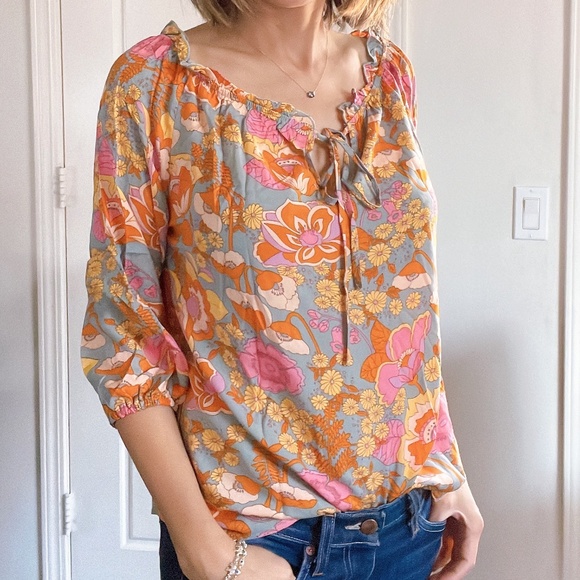 #21 Boho Floral Print Off Shoulder Blouse - Picture 9 of 15